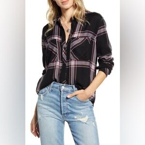 Rails Women’s Dylan Plaid Button-Down Shirt Jet White Ruby Color